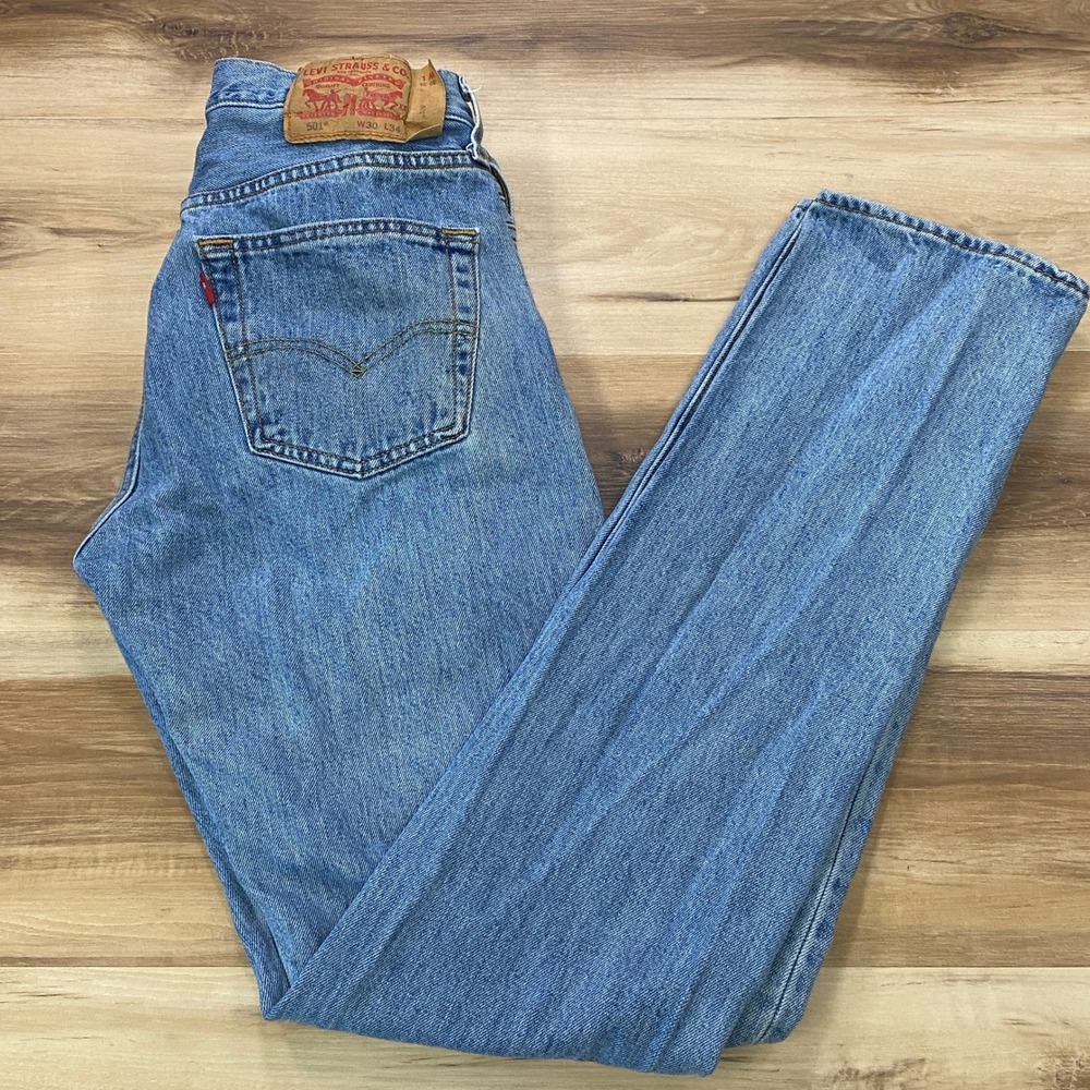 Levi's 501 Original Fit Jeans 30x34 Button Fly Cotton Straight Leg Blue Denim
